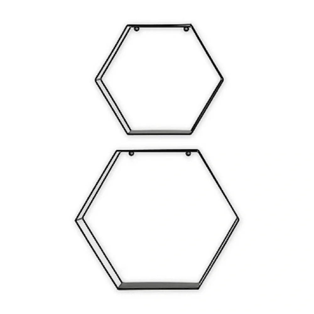 Hexagon Geometric Honey Comb Wall Decorative Shelves Floating Shelf Black Metal